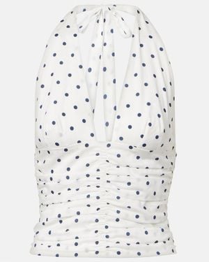 Posse Edie Polka-Dot Halterneck Top - White
