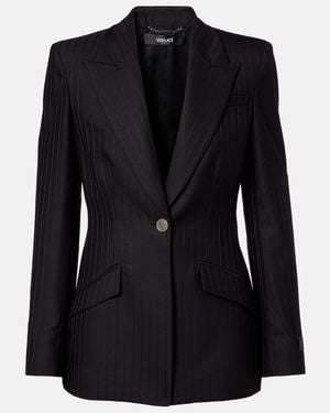 Versace Pinstripe Virgin Wool Blazer - Black