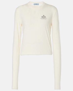 Prada Logo Cotton Jersey Top - White