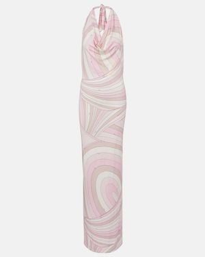 PUCCI Iride Halterneck Satin Jersey Maxi Dress - Pink
