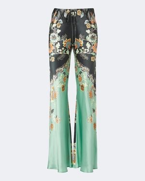 Roberto Cavalli Floral Silk Satin Flared Pants - Green