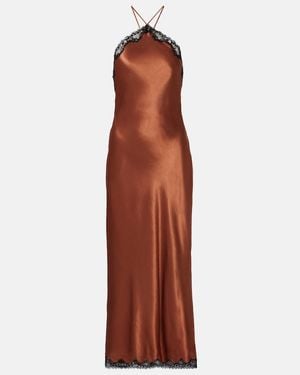 RIXO London Harlan Lace-Trimmed Satin Midi Dress - Brown