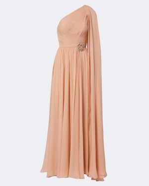 Elie Saab Embellished Plisse One-Shoulder Silk Gown - Pink