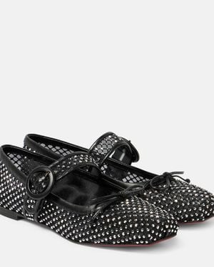 Christian Louboutin Mamastrapitina Crystal-Embellished Mesh And Leather Ballet Flats - Black