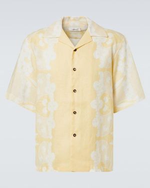 Commas Floral Linen Bowling Shirt - Natural