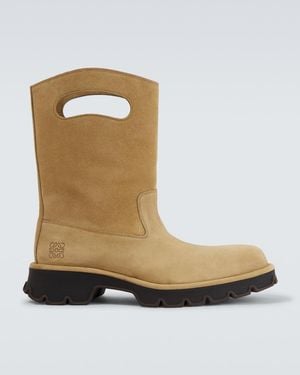 Loewe Bobby Cutout Suede Mid-Calf Boots - Natural