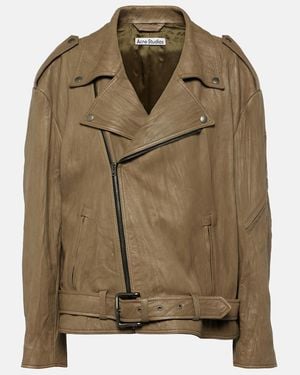 Acne Studios Linor Oversized Belted Leather Jacket - Green