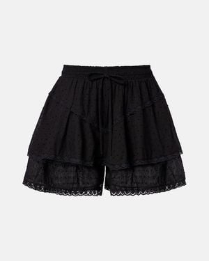 Poupette Thia Crochet-Trimmed Cotton Shorts - Black