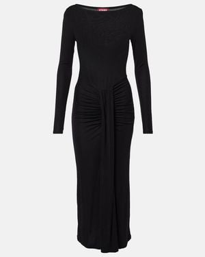 STAUD Ruched Jersey Midi Dress - Black