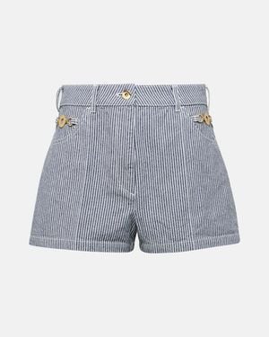 Patou Striped High-Rise Denim Shorts - Blue