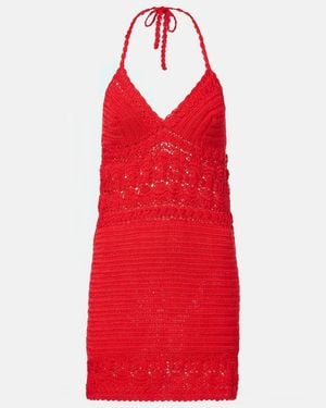 Anna Kosturova Filigree Crochet Cotton Minidress - Red