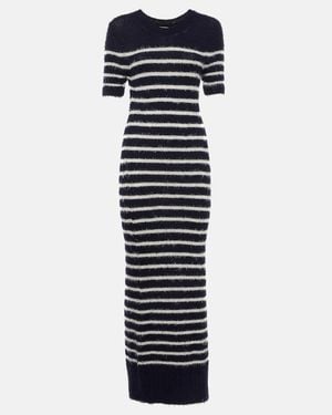 KHAITE Helen Striped Silk And Cashmere Midi Dress - Blue