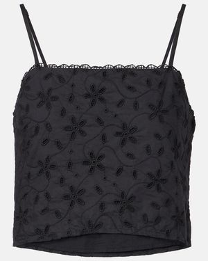 Posse Salma Embroidered Cropped Cotton Top - Black