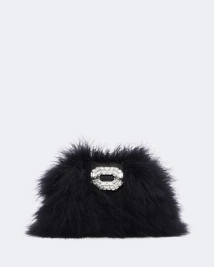 AMINA MUADDI Camelia Embellished Feather Clutch - Black