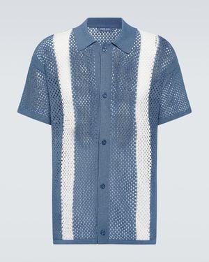 Frescobol Carioca Castillo Cotton-Blend Crochet Bowling Shirt - Blue