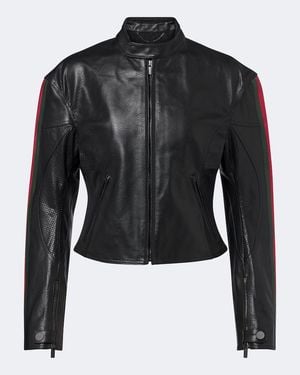 Gucci Chaqueta Biker De Piel Con Web - Negro