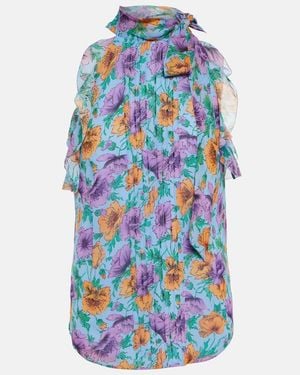 Veronica Beard Dali Floral Silk Top - Blue