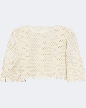 Posse Saskia Cropped Crochet Cotton Top - Natural