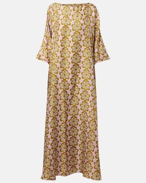 La DoubleJ Muumuu Printed Silk Twill Maxi Dress - Metallic