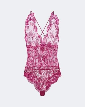 Saint Laurent Sheer Cotton-Blend Lace Bodysuit - Pink