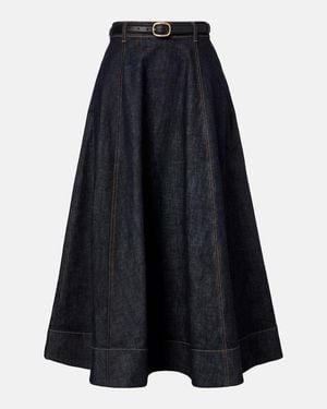 Self-Portrait High-Rise Denim Midi Skirt - Blue