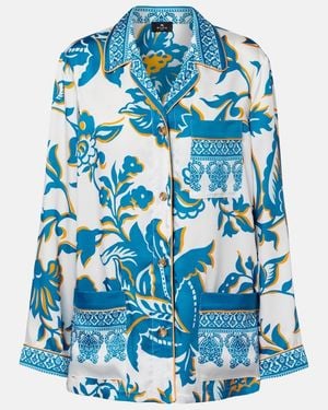 Etro Printed Crepe-De-Chine Blouse - Blue