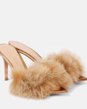 Gianvito Rossi Pointy Shearling-Trimmed Leather Mules - Natural