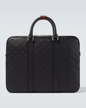 Gucci Gg Emblem Debossed Leather Briefcase - Black