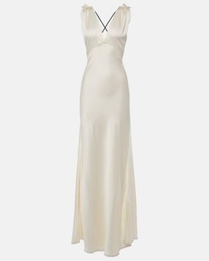 Victoria Beckham Gathered Open-Back Crepe Satin Gown - White