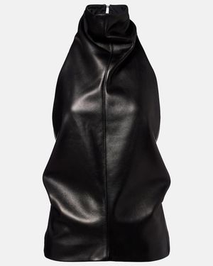 KHAITE Rone Halterneck Leather Top - Black