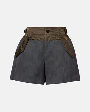 Sacai Panelled Striped Shorts - Grey