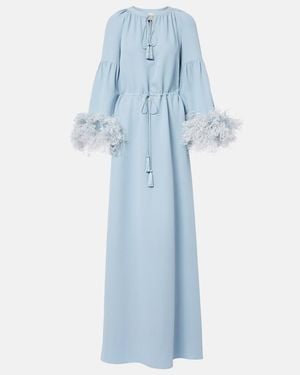 Valentino Cady Couture Feather-Trimmed Gown - Blue