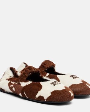 Miu Miu Bedruckte Mary-Jane-Ballerinas Aus Kalbshaar - Braun