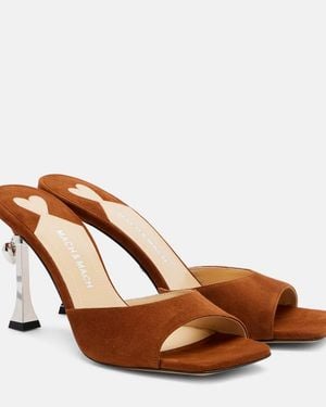 Mach & Mach Puffy Heart Ring 95 Suede Mules - Brown