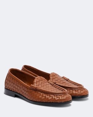 Bottega Veneta Silenzio Intrecciato Leather Loafers - Brown