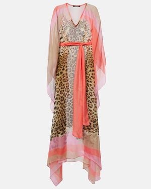 Roberto Cavalli Printed Belted Silk Kaftan - Red