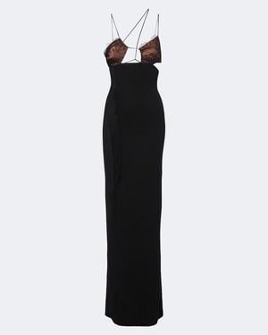 Nensi Dojaka Vestido Largo Con Aberturas Y Encaje - Negro