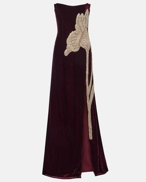 Costarellos Crystal-Embellished Velvet Gown - Purple