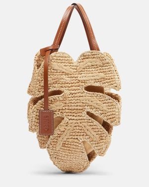 STAUD Tasche Palm Aus Raffiabast Mit Lederbesatz - Mettallic