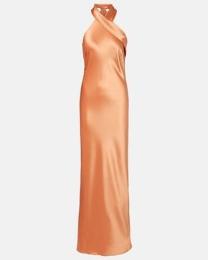 Galvan London Pandora Halterneck Satin Gown - Orange