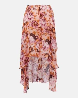 Chloé Asymmetric Floral Silk Midi Skirt - Red