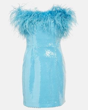 Rebecca Vallance Nicolette Feather-Trimmed Sequined Minidress - Blue