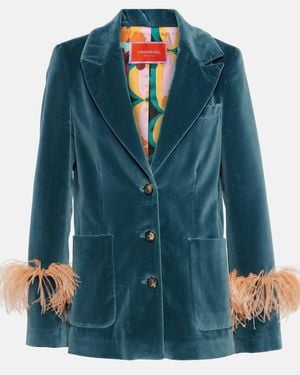 La DoubleJ Cotton Keaton Feather-Trimmed Blazer - Multicolor