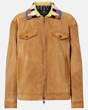 Etro Crochet-Trimmed Suede Jacket - Brown