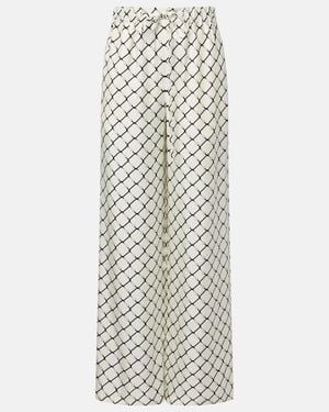 Gucci Horsebit Silk Twill Wide-Leg Pants - White