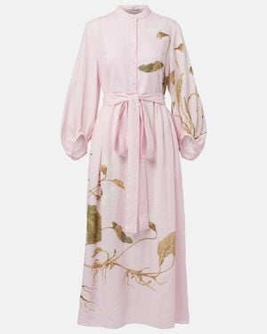 Erdem Printed Linen Midi Dress - Pink