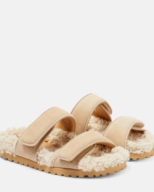 Gia Borghini Alvine Suede And Shearling Slides - Natural