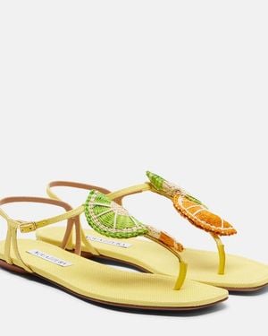 Aquazzura Citrus Sugar Raffia Slingback Sandals - Yellow