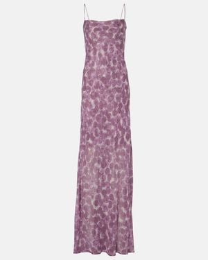 Dries Van Noten Printed Silk Chiffon Slip Dress - Purple
