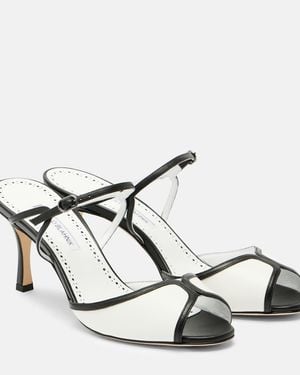 Manolo Blahnik Versari 70 Leather Mules - White